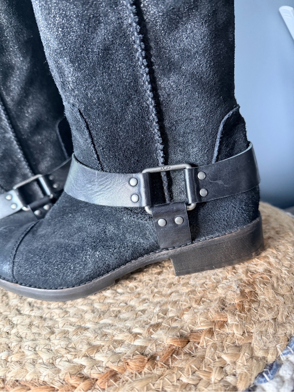 UGG Dree Black Suede Harness Riding Boots - Picture 2 of 12